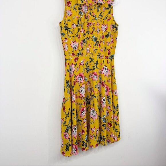 Nanette Lepore Yellow Pink Floral Pleat Chest A Line Sleeveless Shirt Dress - Picture 6 of 16